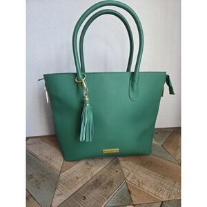 JOY IMAN Large Saffiano Leather Handbag Kelly Green and‎ Periwinkle New no Tags